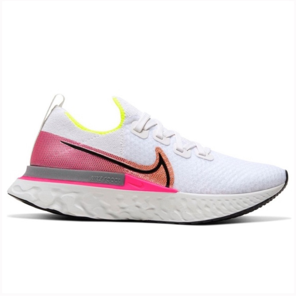Nike Women’s React Flyknit Running Shoe - White/Neon Pink/Orange